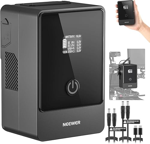NEEWER Mini Batteria V Mount PS099E, 6800mAh 99Wh 14,5V, Batteria V Lock con Cavo Tipo C/DC5521/DC5525, Display OLED, Ricarica Rapida 65W PD USB C, D Tap/BP/USB A/Uscita DC per Videocamera Monitor - Fashionser