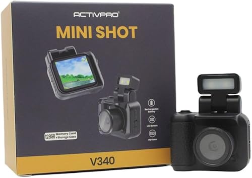 ACTIVPRO Mini Shot V340 | Mini fotocamera digitale | Schermo LCD | Scheda SD da 128 GB | HD 1080P | Custodia | Videoregistratore tascabile | Ricaricabile | Portachiavi per fotocamera | Videocamera - Fashionser