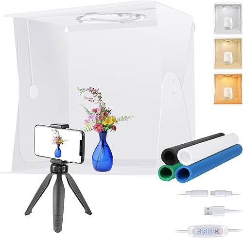 NEEWER Scatola di Luce Migliorata, 40x40cm Gradabile 3000K~6500K 1060LM, Scatola di Luce da Tavolo per Fotografia con 102 Luci LED/4 Teli di Sfondo Colore/Treppiede Mini/Supporto Telefono - Fashionser