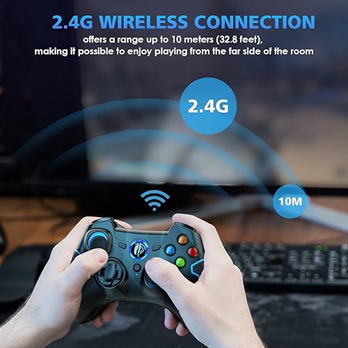 EasySMX Joystick PC Wireless, Controller PC Wireless, 2.4G Trasmissione Stabile, Doppie Vibrazioni ed Alta Sensibilità, Joystick PC per PS3, Steam Deck, Telefono Android, Tablet, Windows XP/10/11, TV - Fashionser