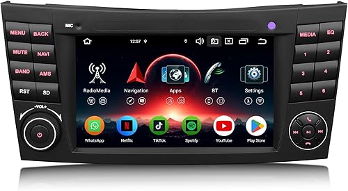 7 pollici 8-Core 4GB+64GB Android 14 Autoradio 2 Din GPS Navigatore per Mercedes W211 W219 Classe E/CLS Supporto CarPlay senza fili Android Auto Bluetooth 5.0 WiFi DSP DAB+USB OBD2 FM Canbus 4G - Fashionser