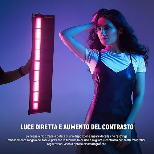 NEEWER Kit Diffusore di Luce LED per Barra Luminosa LED RGB TL60, Diffusore a Striscia con Griglia a Nido d'Ape, Borsa da Trasporto, Chiusure a Strappo per Foto Video Streaming Live Ritratti, NS9S - Fashionser
