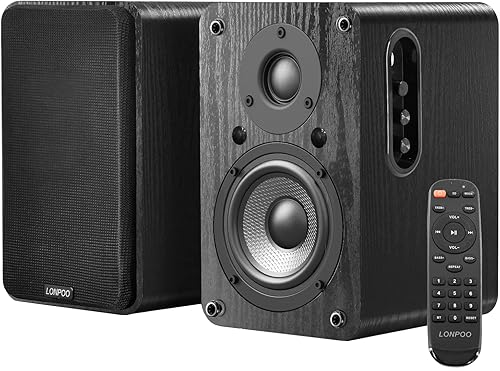 LP-42X Attivi Diffusori da scaffale 100W RMS, connettività HDMI ARC, Ottica, Coassiale, Bluetooth, USB, AUX-in, con controllo alti/bassi, telecomando (nero) - Fashionser