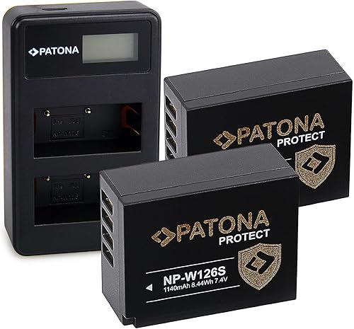 PATONA 2x Batteria Protect NPW126s NP-W126s con LCD Caricatore Doppio NP W126s compatibile con Fuji Fujifilm FinePix XT3 XT100 XT200 XPRO3 XA5 XA7 XA10 - Fashionser