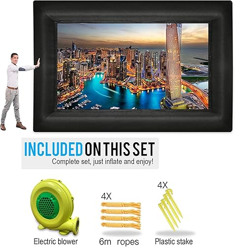 BIXUYOU Schermo per proiettore Portatile HD 16:9, proiezione Frontale e Posteriore Senza interruzioni, Schermo Gonfiabile per Interni ed Esterni, con soffiatore d'Aria e Cinghie di Tensione. - Fashionser