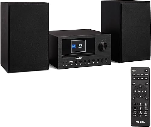 MEDION P85003 Micro Audio System sistema compatto (radio Internet, DAB+, radio PLL FM, Bluetooth, connessione USB, AUX, 2x150 W), nero - Fashionser