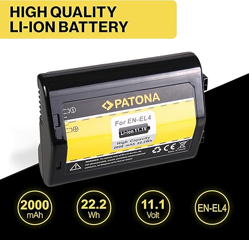 PATONA 2x EN-EL4 EN-EL4a Batteria 2000mAh / 22.2Wh / 11,1V compatibile con Nikon D2H D2Hs D2X D2Xs D3 D3S D3X F6 batteria di ricambio per modelli EN EL4 EL4a ENEL4 ENEL4a - Fashionser
