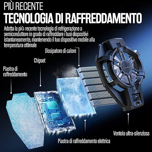 Raffreddamento Telefono con Batteria Ricaricabile, Ventola per Gaming Adatto a Tutti i Tipi di iPhone, Smartphone Android, Radiatore per Cellulare con LED RGB - Fashionser