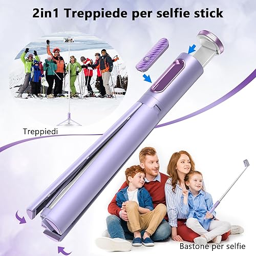 TONEOF 152CM Bastone Selfie Treppiede, Tutto in 1 Treppiede Smartphone Estensibile in Alluminio con Telecomando Wireless Selfie Stick Treppiede portatile e leggero per iPhone e Android Telefono-Viola - Fashionser