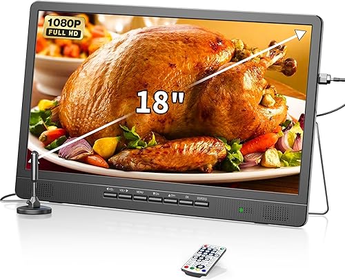 Desobry TV portatile da 18 pollici con antenna, Mini TV con batteria ricaricabile da 6000 mAh, Mini TV da 12 V con sintonizzatore digitale DVB/T2, compatibile con ingresso USB/HDMI/AV - Fashionser