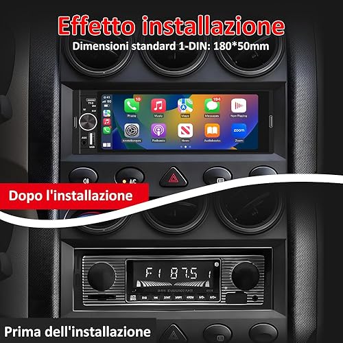 Hexinex Autoradio 1 DIN con schermo Wireless CarPlay e Android Auto FM Bluetooth AUX Tipo-C Telecamera posteriore - Fashionser