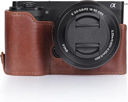 MegaGear Mezza custodia per fotocamera in vera pelle sempre pronta compatibile con Sony ZV-E10 (Marrone) - Fashionser