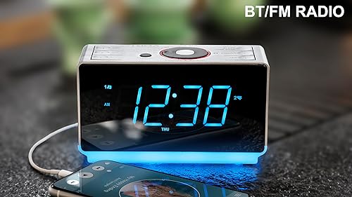 iTOMA Radiosveglia con Altoparlante Bluetooth, Digitale FM Radio, Doppia Sveglia con Funzione Snooze, Controllo Dimmer Funzione di Ricarica USB Del Cellulare, Luce Notturn CKS708 - Fashionser