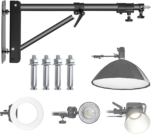 Supporti da Parete Triangolari, Braccio Asta 180° Treppiede Montaggio a Parete Rotazione 74-134CM Lunghezza Regolabile Supporto per Luce Fotocamera Supporto a Parete per Fotografia Softbox - Fashionser