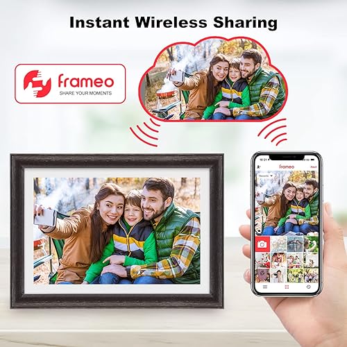 FRAMEO Cornice digitale WiFi da 10.1 pollici, touchscreen HD IPS, cornice in legno naturale, archiviazione da 16 GB, installazione facile, condividi foto o video in remoto - Fashionser