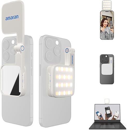 Go Mini Luce per Smartphone, LED Magnetica con Doppia Luce a Specchio, CCT Regolabile 2700K-6500K, 10 Effetti Luminosi, Ricarica Rapida USB-C, Luce Morbida e Precisa per Creatori Mobili-Bianco - Fashionser