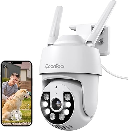 Codnida 2K Telecamera Wi-Fi Esterno/Interno Kit da 2, 360°PTZ Videocamera con 24/7 Recording, Tracciamento Automatico, PIR Rilevamento Umano, Allarme Sonoro e Luminoso, Supporto Scheda SD 128G - Fashionser