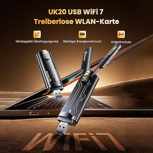 biaze UK20 WiFi 7 Dongle, USB 3.0 WLAN Stick per PC Windows 10/11, 2.4G/5G/6G, crittografia WPA3, MU-MIMO, OFDMA, adattatore WLAN - Fashionser