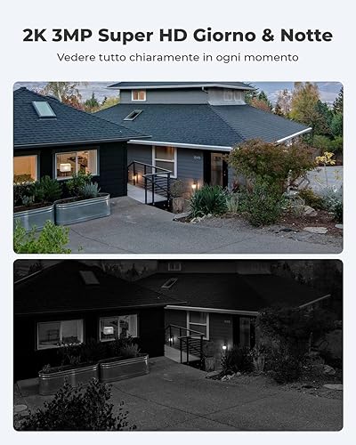 Reolink Telecamera Wi-Fi Esterno con Batteria Solare, 3MP Videocamera Sorveglianza Senza Fili, Rilevamento di Movimento PIR, Sirena, Time-lapse, Visione Notturna, Audio Bidirezionale, Argus Eco (Nero) - Fashionser