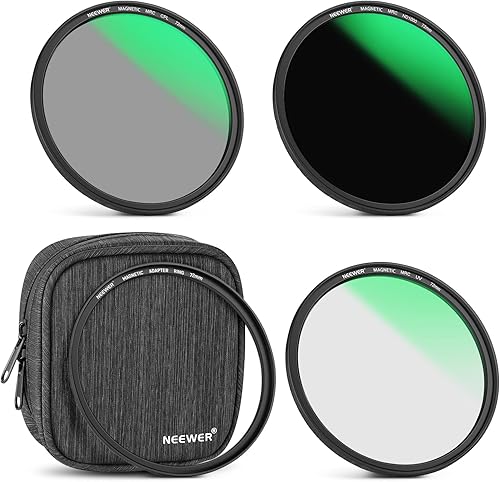 NEEWER Kit Filtri Magnetici 72mm, ND1000+MCUV+CPL(Polarizzatore) con Anello Adattatore Magnetico, Vetro Ottico HD/multistrato/ultra sottile/idrorepellente/resistente ai graffi - Fashionser