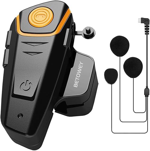BETOWEY Interfono Moto Bluetooth Coppia BT-S2 Auricolari Bluetooth Casco Moto - Doppia, Microfono Duro - Fashionser