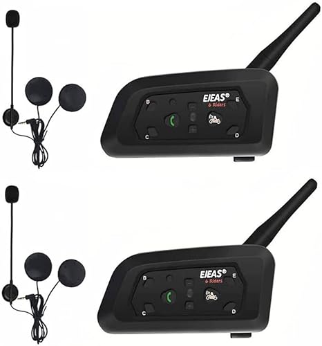 V6 Pro 1200M Impermeabile Interfono Moto, Moto Auricolare Bluetooth con Cancellazione del Rumore, Comunicazione Bluetooth per Casco Moto con Fino a 6 Riders (2 Pezzo) - Fashionser
