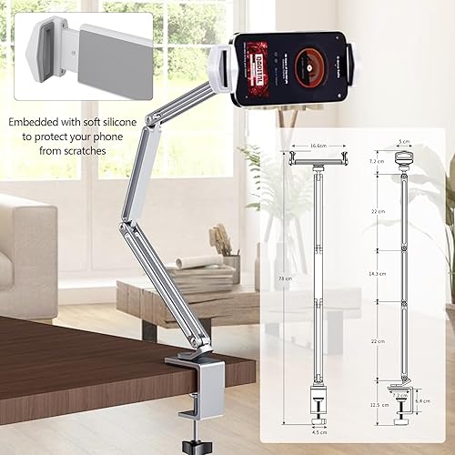 Supporto Tablet, Porta Tablets in Alluminio per Scrivania iPad Stand Regolabile Porta Tablet Letto con Clip Girevole 360° Supporto per 4-13 Pollici Smartphone Pieghevole per Letto Divano e Ufficio - Fashionser