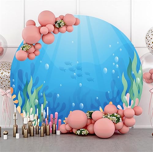 Renaiss 2m Cartone animato Mondo sommerso Rotondo Sfondo Corallo Erba di mare Pesce Sole Sotto il mare Sfondo fotografico Estate Tema Festa Decorazione Photo Booth Props Poliestere - Fashionser