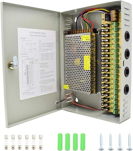 Alimentatore Telecamere 12v Alimentatore CCTV 18 Uscite Canali Box Alimentatore Stabilizzato per Telecamere Videosorveglianza CCTV DC 12V 20A 18 CH - Fashionser