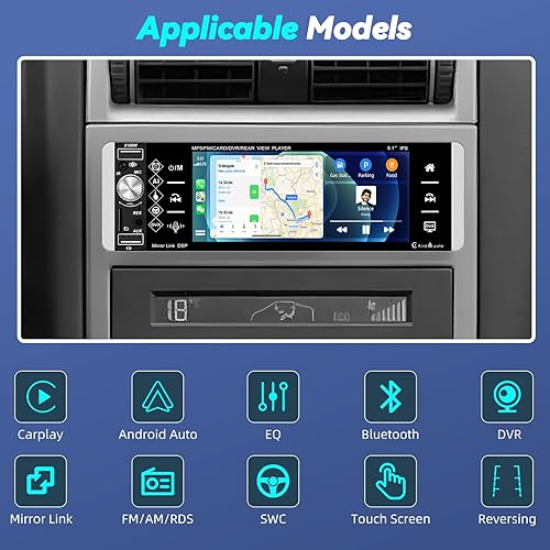 OiLiehu Autoradio 1 Din con Schermo 5.1 Pollici Carplay Android Auto Autoradio Supporto Mirror Link/EQ/Bluetooth/SWC/FM AM RDS/Telecamera Posteriore/DVR/AUX/USB/Tipo C Ricarica Rapida/Microfono - Fashionser