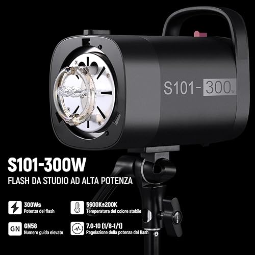 NEEWER S101-300W Flash Stroboscopico con 150W Lampada Pilota a 9 Livelli, 300W GN58 5600K con Riflettore con Bowens Mount, Ventola Silenziosa S1/S2, Flash da Studio per Fotografia Ritratti Prodotti - Fashionser