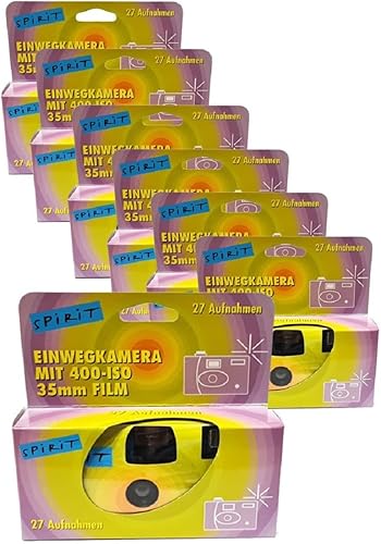 PHOTO PORST - 7 fotocamere usa e getta Edition Spirit in verde, multicolore, con flash, batterie e pellicola (confezione da 7, 27 scatti) - Fashionser