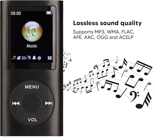 Lettore MP3, Lettore Musicale con Porta Mini USB per Schermo LCD da 1,8 Pollici, Registratore Vocale Digitale Classico Sottile con Radio FM, Supporta Fino a 64 GB (Nero) - Fashionser