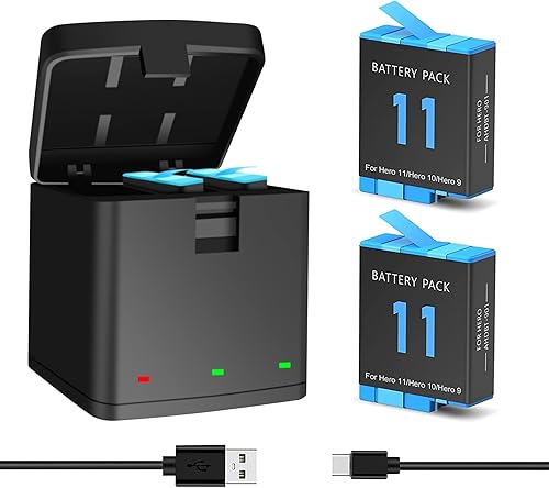Batteria per Hero 12/11/10/9, Batterie Ricaricabile e Caricabatterie per Hero 12 Hero 11 Hero 10 Hero 9 Mini Creator Edition Black CHDHX-901-XX (1 Caricatore + 2 Batterie) - Fashionser