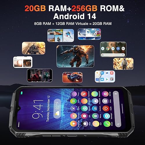 DOOGEE S cyber Rugged Smartphone 2025, 6.58” 20GB+256GB/TF 1TB Telefono indistruttibile, 10800mAh Smartphone android 14, Octa-Core Cellulare Antiurto, 4G Dual SIM/50MP+16MP/Face ID/Fingerprint/NFC/OTG - Fashionser