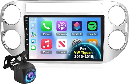 NHOPEEW Autoradio Android 2+32G per VW per Tiguan 2010-2015 Carplay Wireless e Android Auto, Radio 2.5D 9 Pollici Touchscreen, GPS WiFi HiFi FM Bluetooth + AHD Telecamera di retromarcia e Microfono - Fashionser