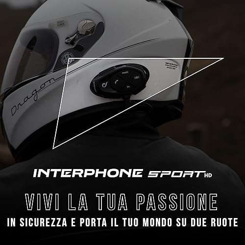 INTERPHONE SPORT - Doppio - Interfono Bluetooth da casco per comunicazione in moto, Fino a 4 motociclisti, Distanza 1Km, Autonomia 20 ore, Radio, MP3, GPS, Impermeabile, Universale. - Fashionser