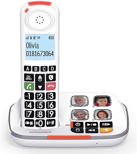 SWISSVOICE - Xtra 2355 Duo - DECT - Telefono fisso cordless con segreteria - Tasti grandi - Audio Boost - Suonerie forti - Compatibile con apparecchi acustici - Blocco chiamate - 2 portatili - Bianco - Fashionser