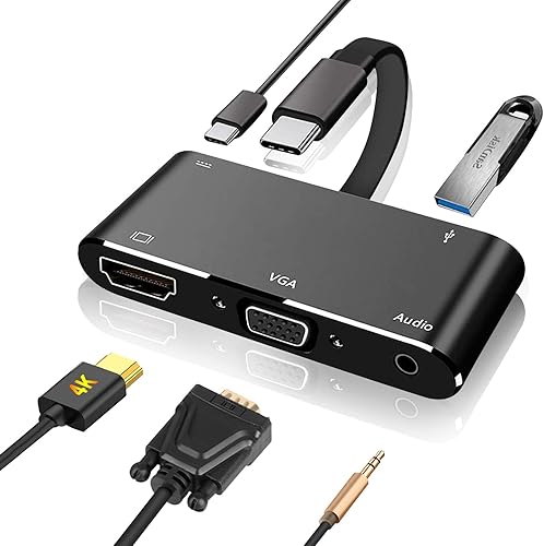 iBosi Cheng Adattatore USB C HDMI, HUB USB C 5 in 1, con 4K HDMI Adattatore VGA, USB 3.0, con Interfaccia Audio, per ChromeBook, Proiettore e Altri Dispositivi USB Tipo-C Adattatore - Fashionser