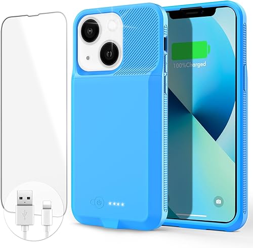 Custodia Con Batteria Ricaricabile Ultra-Sottile 7000mAh Per Iphone 13/13 Pro/14/14 Pro (6,1 Pollici) - Blu - Fashionser