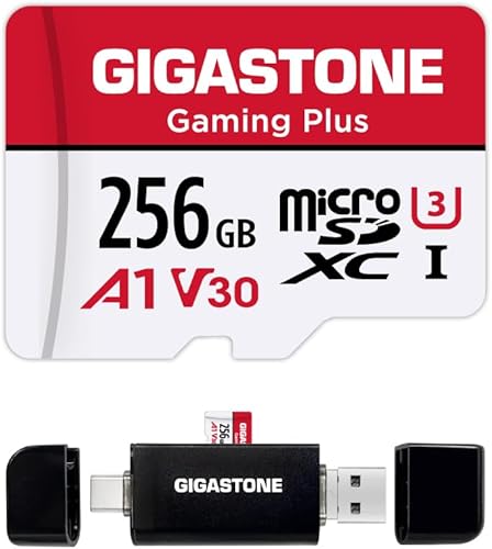 Gigastone Scheda di memoria Micro SDXC da 256 GB Gaming Plus Seriale, Velocità di riproduzione fino a 100 MB/s. Compatibile con Switch Dashcam GoPro Canon Nikon DJI Drone, A1 U3 V30 con adattatore SD. - Fashionser
