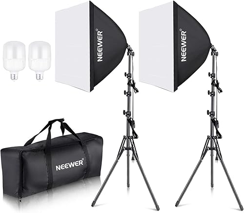 NEEWER 700W Equivalente Softbox Kit Illuminazione, Confezione da 2 5700K Lampadine a LED, 24' x24' Softbox con Presa E27, Kit Illuminazione Continua per Fotografia Attrezzatura da Studio Fotografico - Fashionser