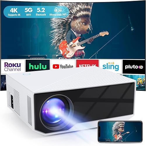 ZDK Proiettore, WiFi Bluetooth Proiettore,20000 Lux 1080P HD Proiettore portatile,Supporto 4K,Proiettore Home Theater per TV Stick/HDMI/USB/AV/Laptop/Telefono(Bianco) - Fashionser