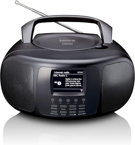 Lenco SCD-6000 Radio Internet portatile con DAB+/FM, Bluetooth, lettore CD e display a colori TFT LCD da 2,4 pollici, WLAN a doppia banda, suono stereo - nero - Fashionser