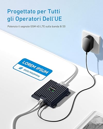 ANNTLENT Amplificatore Segnale Cellulare - Banda 20/8 (800/900Mhz) Ripetitore 4G 3G 2G gsm LTE per Casa Ufficio Campagna Ripetitore Segnale Cellulare Supporta Vodafone TIM Wind Tre - Fashionser