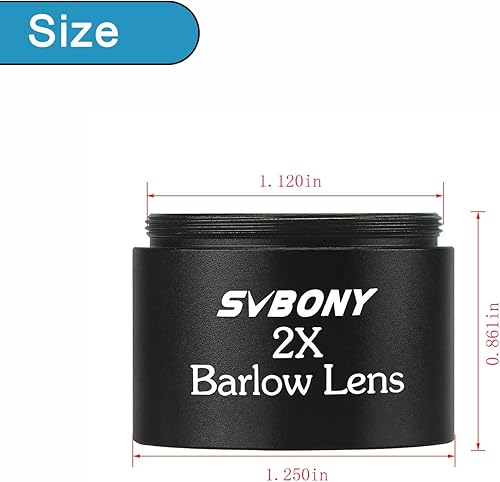 Svbony 1.25'' 31.7mm 2x Metallo Barlow Lente M28.6x0.6 Filetto per Standard Telescopio Oculare(Nero) - Fashionser