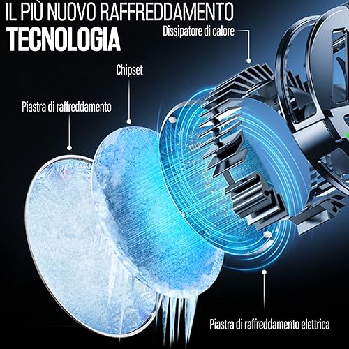 TRILINK Dispositivo di Raffreddamento del Telefono Magnetico con Ricarica Wireless, Ventola di Raffreddamento del Telefono per iPhone/Android/iPad/Tablet, Compatibile con iPhone 12/13 MagSafe-LED RGB - Fashionser