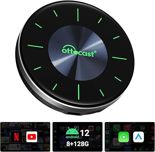 OTTOCAST P3 Lite CarPlay AI Box, Senza Fili CarPlay e Android Auto con Netflix YouTube, Sistema Android 12 4+64 GB, Rete Mobile 4G SIM, Android TV Box Compatibile con Auto con CarPlay Cablato - Fashionser