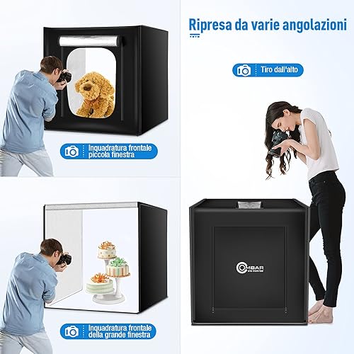 Scatola Luminosa per Studio Fotografico, 100 x 100 x 100cm,Dimmabile, LED, Tenda di Illuminazione per Shooting,Luminosità Regolabile, 3 sfondi Bbianco, Nero, Blu) - Fashionser