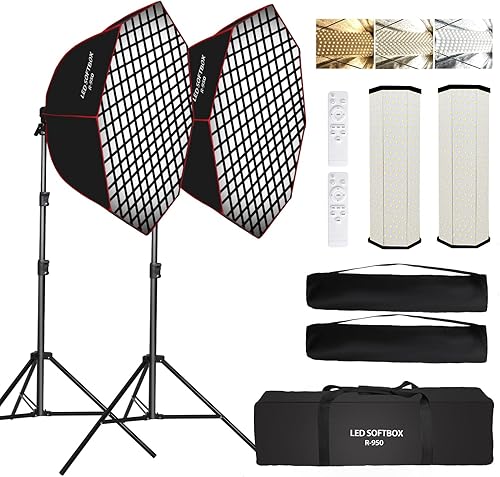 110W Softbox Ottagonale Parabolico Kit di Luce, 37,4 pollici/95cm con Griglia a Nido d'Ape/Telecomando/Supporto per Luce da Studio, Registrazione Video, Ritratti, Fotografia di Prodotto, Live - Fashionser